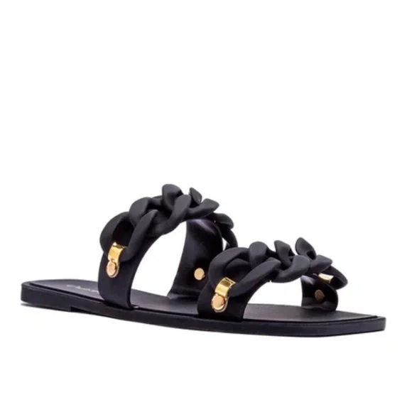 !! NEW !! Jelly Slide Sandals with Chain Detail in Matte Black - Picture 5 of 11